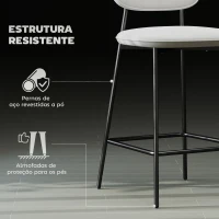 HOMCOM Conjunto de 2 Bancos de Bar Bancos Altos de Cozinha com Apoio para os Pés Estofados em Veludo 45x49x102 cm Cinza Claro(m-6)