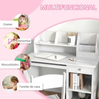 ZONEKIZ Conjunto de Secretária e Cadeira para Crianças com 2 Gavetas e Compartimento para Dormitório Sala de Estudo Branco(m-5)