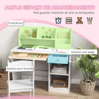 ZONEKIZ Conjunto de Secretária e Cadeira para Crianças com 2 Gavetas e Compartimento para Dormitório Sala de Estudo Branco(m-4)