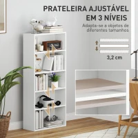 HOMCOM Estante de 5 Níveis Estante para Livros com 2 Prateleiras Ajustáveis para Sala de Estar Escritório Quarto 60x24x133,5 cm Branco(m-5)