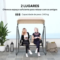 Outsunny Baloiço de Jardim de 2 Lugares com Toldo Retrátil Almofadas e Estrutura de Aço com Vime PE Anti-UV 149x121x180 cm Caqui(m-6)