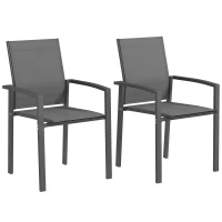 Outsunny Conjunto de 2 Cadeiras de Jardim Empilháveis com Tecido Transpirável e Estrutura em Aço 56x58x89 cm Cinzento Escuro(m-11)