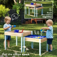 AIYAPLAY 2 PCS Wooden Outdoor Sand and Water Play Tables with Bottom Liner for Kids Aged 3-8 Years Old, Natural Wood Finish(m-4)