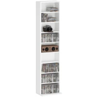HOMCOM Estante para CDs e DVDs Suportes para CD Estreitos com 9 Compartimentos Prateleiras Ajustáveis 33x24x140 cm Branco(m-10)
