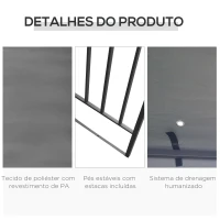 Outsunny Pérgola de Jardim 3x3 m com Teto Duplo Estrutura de Aço 8 Orifícios de Drenagem Resistente à Água Pérgola para Exterior Cinzento(m-6)