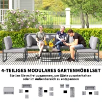 Outsunny Außenmöbel-Set, 3-Sitzer-Sofa mit Baldachin, 2 Stühle, Couchtisch mit Glasplatte, 12 Kissen, Stahlrahmen, Grau(m-4)