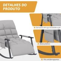 HOMCOM Poltrona Baloiço com Encosto e Apoio para os Pés Ajustáveis e Estofada em Microfibra com Bolso para Sala 60x134x70 cm Cinzento(m-6)