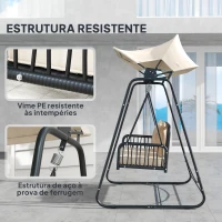 Outsunny Baloiço de Jardim de 2 Lugares com Toldo Retrátil Almofadas e Estrutura de Aço com Vime PE Anti-UV 149x121x180 cm Caqui(m-7)