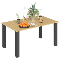Outsunny Mesa de Jardim Retangular 150x90x73 cm com Pés de Aço Orifício para Chapéu de Sol e Desenho em Ripas Marrom Claro(m-10)