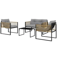 Outsunny Conjunto de Jardim de Vime Sintético de 4 Peças  Inclui Sofá de 2 Lugares 2 Poltronas 1 Mesa de Centro  Cinza e Madeira(m-11)