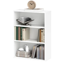 HOMCOM Estante de 3 Níveis Estante para Livros com 2 Prateleiras Ajustáveis para Sala de Estar Escritório Quarto 60x24x80 cm Branco(m-11)