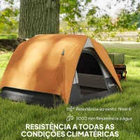 Outsunny Tenda de Campismo para  2-3 Pessoas Dobrável com Bolsa de Transporte 200x200x135 cm Laranja e Cinza(m-5)