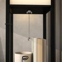 HOMCOM Lampa Stojąca z 3-Poziomową Półką, Przełącznikiem Nożnym, Portami USB, MDF, Czarny(m-9)