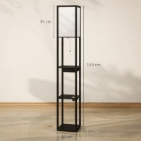 HOMCOM Lampa Stojąca z 3-Poziomową Półką, Przełącznikiem Nożnym, Portami USB, MDF, Czarny(m-3)