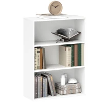 HOMCOM Estante de 3 Níveis Estante para Livros com 2 Prateleiras Ajustáveis para Sala de Estar Escritório Quarto 60x24x80 cm Branco(m-10)