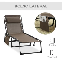 Outsunny Espreguiçadeira Dobrável de Jardim com Encosto Ajustável Apoio para Cabeça Acolchoado Bolso Lateral 185x58x30 cm Marrom(m-7)