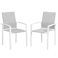 Outsunny Conjunto de 2 Cadeiras de Jardim Empilháveis com Tecido Transpirável e Estrutura em Aço 56x58x89 cm Branco e Cinzento