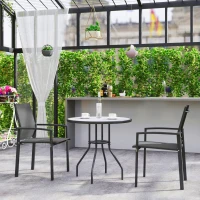 Outsunny Conjunto de 2 Cadeiras de Jardim Empilháveis com Tecido Transpirável e Estrutura em Aço 56x58x89 cm Cinzento Escuro(m-9)