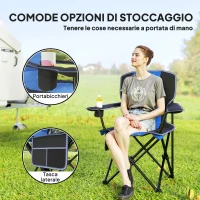 Outsunny Sedia da Campeggio Pieghevole con Tasca e Portabicchieri con Borsa di Trasporto, Blu(m-6)