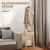 HOMCOM Wieszak na ubrania, design trapezowy, trzypoziomowy, 8 podwójnych haczyków, stalowy, Biały+Dąb(m-5)