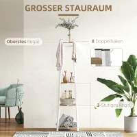 HOMCOM Wieszak na ubrania, design trapezowy, trzypoziomowy, 8 podwójnych haczyków, stalowy, Biały+Dąb(m-4)