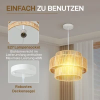 HOMCOM Hanglamp, Drielaags Lampenkap, Metaal, Henneptouw, Lichtbruin(m-5)