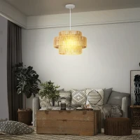 HOMCOM Hanglamp, Drielaags Lampenkap, Metaal, Henneptouw, Lichtbruin(m-6)