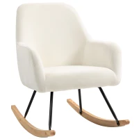 HOMCOM Schommelstoel, Zacht Fluweel Look Bekleding, Dikke Kussenvulling, Brede Rugleuning, Crèmewit(m-10)