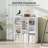 HOMCOM 3-poziomowa półka na książki, 8 przegródek, Płyta wiórowa, Regał na przechowywanie, Biały(m-4)