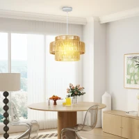 HOMCOM Hanglamp, Drielaags Lampenkap, Metaal, Henneptouw, Lichtbruin(m-8)