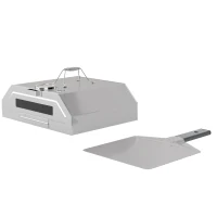 Outsunny 8 in Portable Stainless Steel BBQ Grill Top Pizza Oven with Built-in Thermometer and Viewing Window for Gas and Charcoal BBQ Grills, Includes Carry Handles, Pizza Stone and Peel, Silver Tone(m-11)