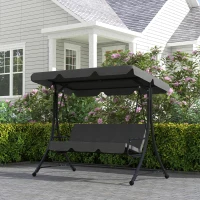 Outsunny Baloiço de Jardim de 3 Lugares Baloiço de Exterior com Toldo Ajustável Apoio para os Pés Retrátil 200x127x170 cm Cinzento(m-9)
