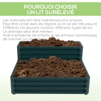 Outsunny Carré potager de jardin fond ouvert 2 étages pour herbes légumes fruits fleurs 120 x 101 x 58 cm vert(m-6)