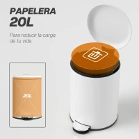HOMCOM Papelera de Cocina 20L con Pedal Tapa de Cierre Suave y Cubo Extraíble para Dormitorio Oficina Estudio Salón Crema(m-4)