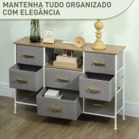 HOMCOM Cómoda com 8 Gavetas Estofada em Borreguito com Estação de Carga Porta USB Tipo-C e Estrutura de Aço 110x30x76 cm Cinzento(m-6)