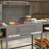 Outsunny 8 in Portable Stainless Steel BBQ Grill Top Pizza Oven with Built-in Thermometer and Viewing Window for Gas and Charcoal BBQ Grills, Includes Carry Handles, Pizza Stone and Peel, Silver Tone(m-9)