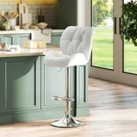 HOMCOM Scaun de Bar Pivotant cu Tapițerie din Piele Artificială, Scaun de Bucătărie cu Spătar și Înălțime Reglabilă, 47x49x90-111 cm, Alb(m-2)