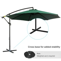 Outsunny 3(m) Banana Parasol Hanging Cantilever Umbrella with Crank Handle, 8 Ribs and Cross Base for Outdoor, Sun Shade, Dark Green(m-8)