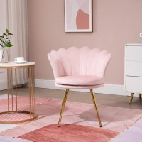 HOMCOM Stoel met lotusvormig design, vergulde metalen poten, schuimstofvulling, Roze(m-7)