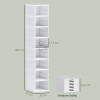 HOMCOM Regał na Buty 8-Poziomowy, Składany, z Wentylowanym Tyłem, Plastikowy, Biały(m-3)