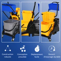 HOMCOM Chariot de ménage chariot de lavage essoreuse latérale seau 26 L + panier de rangements 78 x 45 x 95 cm jaune(m-7)
