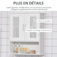 kleankin Armoire murale, meuble salle de bain avec étagère réglable, double porte et étagère ouverte, 60 x 20 x 70 cm, blanc(m-6)