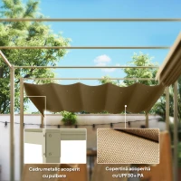 Outsunny Pergolă de Grădină cu Acoperiș Retractabil și Sistem de Prindere Magnetic, 298x297x221 cm, Kaki(m-6)