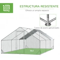 PawHut Gallinero para Exterior Jaula para Gallinas de Acero Galvanizado con Cubierta de PE y Cerradura 3x6x2 m Plata(m-6)