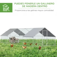 PawHut Gallinero para Exterior Jaula para Gallinas de Acero Galvanizado con Cubierta de PE y Cerradura 3x8x2 m Plata(m-5)