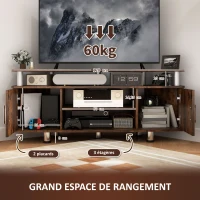 HOMCOM Meuble TV pour téléviseur jusqu'à 55 avec grand plateau, placards à portes et compartiment ouvert, marron(m-4)