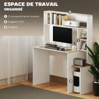 HOMCOM Bureau d'ordinateur avec étagères ouvertes, table d'étude pour bureau à domicile et chambre, couleur chêne(m-4)