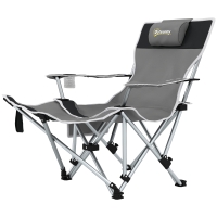 Outsunny Chaise de camping pliante fauteuil de pêche avec repose-pied amovible, appui-tête, porte-gobelet, sac de transport gris