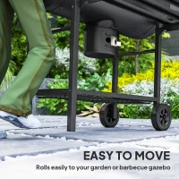 Outsunny Charcoal BBQ Grill with Foldable Front Side Shelf, Portable Barbecue Smoker with Warming Rack, Bottom Shelf, Lid, Temperature Gauge, Wheels for Outdoor Cooking Garden Party, Black(m-9)