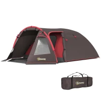 Outsunny Cort de Camping pentru 2-4 Persoane cu 2 Camere, Uși Duble și Geantă de Transport, 360x250x130 cm, Gri(m-1)
